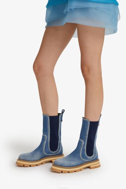 Women Ermanno Scervino Blue Denim Biker Boots 424R172