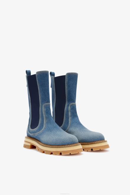 Women Ermanno Scervino Blue Denim Biker Boots 424R172