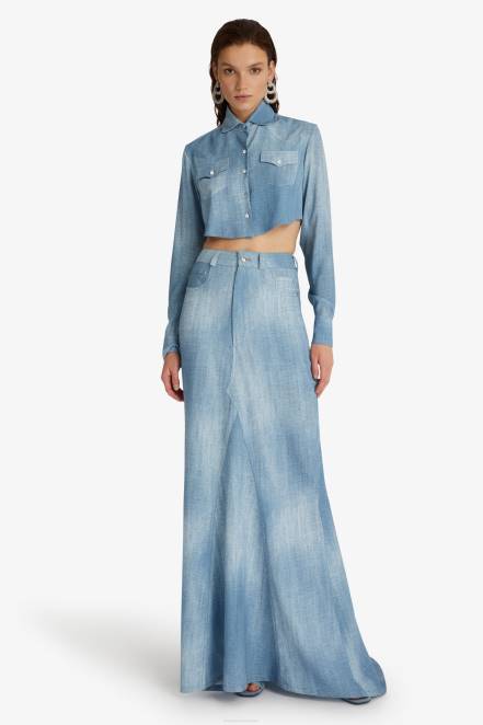 Women Ermanno Scervino Blue Denim-Look Maxi Skirt 424R129