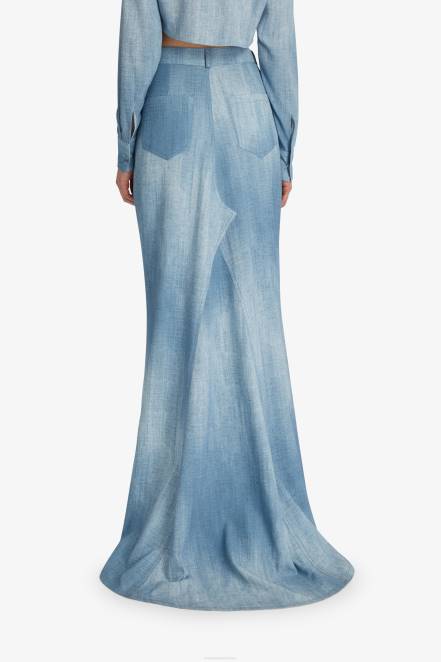 Women Ermanno Scervino Blue Denim-Look Maxi Skirt 424R129