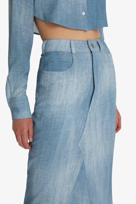 Women Ermanno Scervino Blue Denim-Look Maxi Skirt 424R129