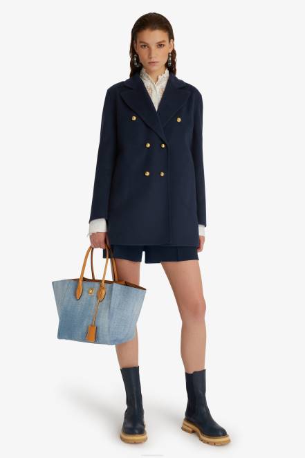 Women Ermanno Scervino Blue Double-Breasted Woollen Cloth Pea Coat 424R41