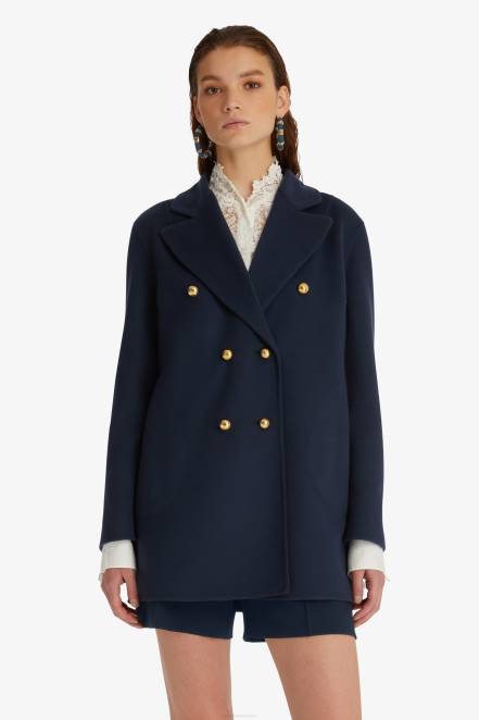 Women Ermanno Scervino Blue Double-Breasted Woollen Cloth Pea Coat 424R41