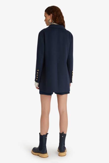 Women Ermanno Scervino Blue Double-Breasted Woollen Cloth Pea Coat 424R41