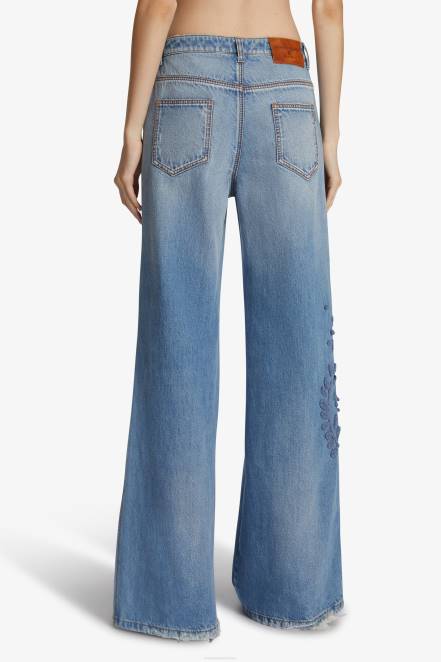 Women Ermanno Scervino Blue Embroidered Palazzo Jeans 424R108