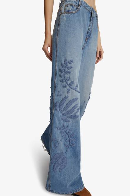 Women Ermanno Scervino Blue Embroidered Palazzo Jeans 424R108