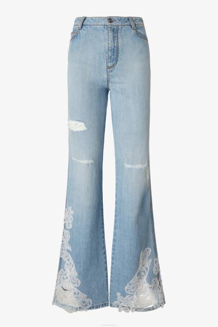 Women Ermanno Scervino Blue Lace-Adorned Bootcut Jeans 424R110