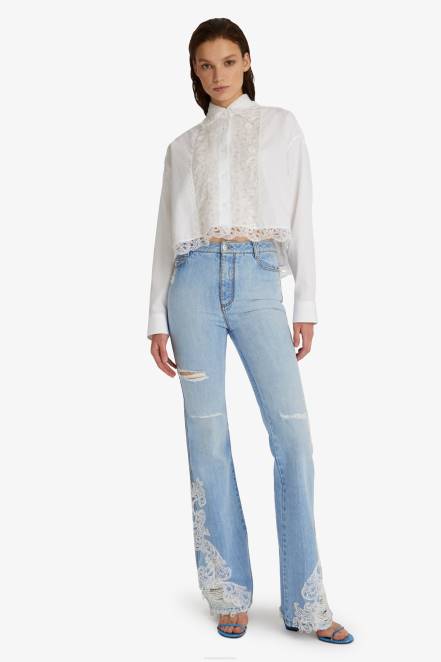 Women Ermanno Scervino Blue Lace-Adorned Bootcut Jeans 424R110