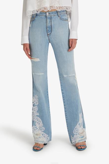 Women Ermanno Scervino Blue Lace-Adorned Bootcut Jeans 424R110
