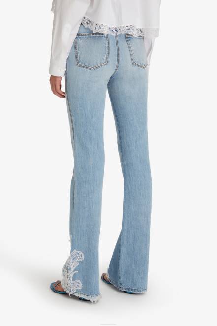 Women Ermanno Scervino Blue Lace-Adorned Bootcut Jeans 424R110