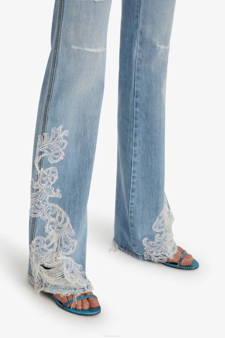 Women Ermanno Scervino Blue Lace-Adorned Bootcut Jeans 424R110
