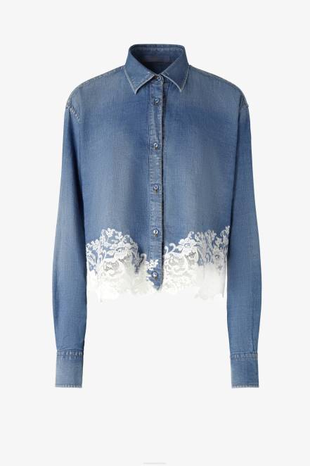 Women Ermanno Scervino Blue Lace-Adorned Denim Shirt 424R81