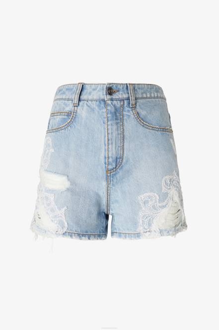 Women Ermanno Scervino Blue Lace-Adorned Denim Shorts 424R113