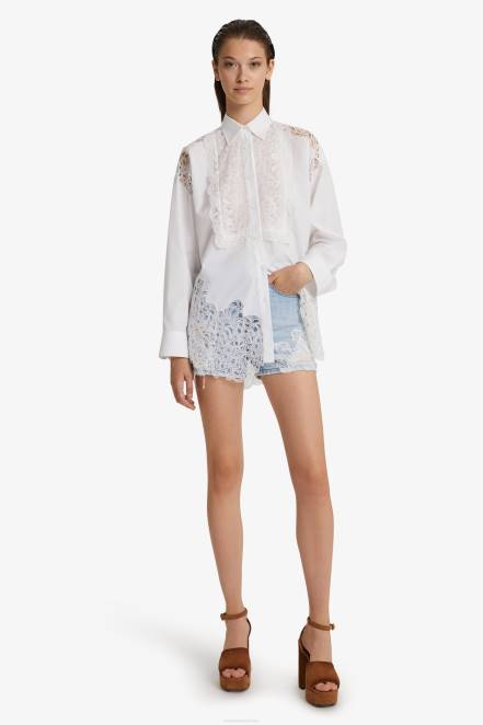 Women Ermanno Scervino Blue Lace-Adorned Denim Shorts 424R113