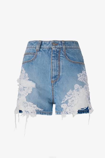 Women Ermanno Scervino Blue Lace-Adorned Denim Shorts 424R114