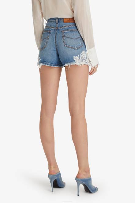 Women Ermanno Scervino Blue Lace-Adorned Denim Shorts 424R114