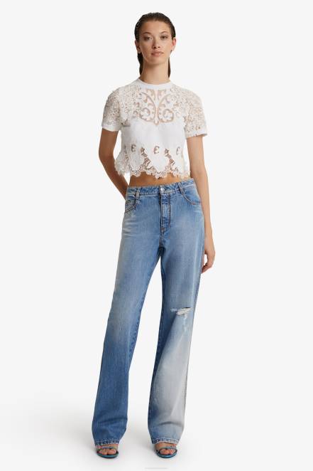 Women Ermanno Scervino Blue Ripped-Detail Baggy Jeans 424R109