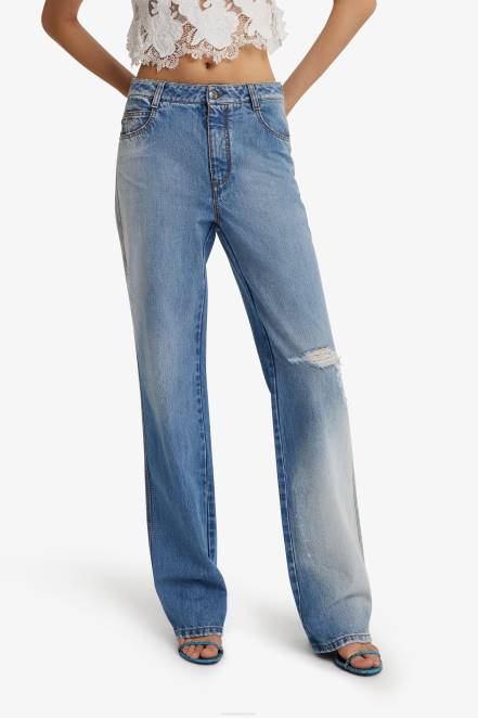 Women Ermanno Scervino Blue Ripped-Detail Baggy Jeans 424R109