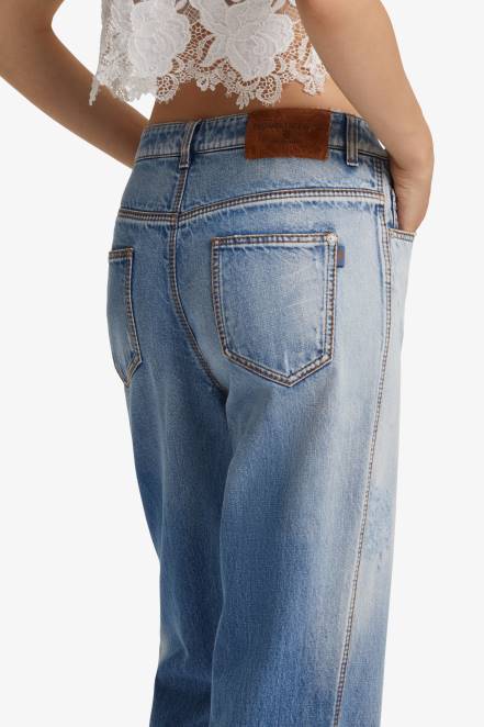 Women Ermanno Scervino Blue Ripped-Detail Baggy Jeans 424R109