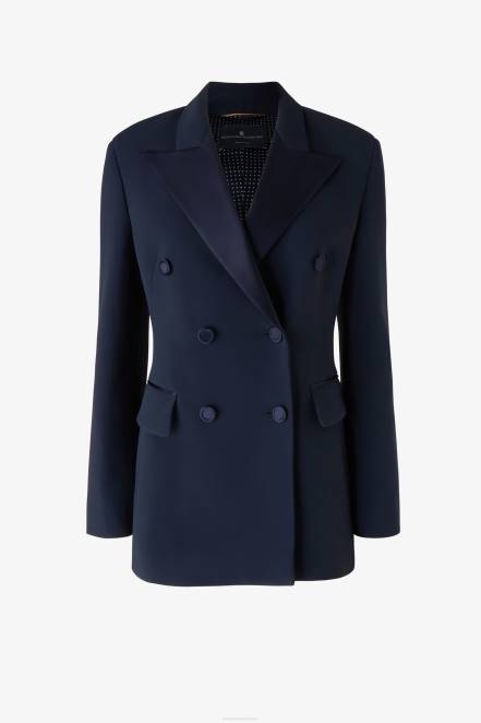 Women Ermanno Scervino Blue Satin Lapel-Adorned Double-Breasted Blazer 424R34