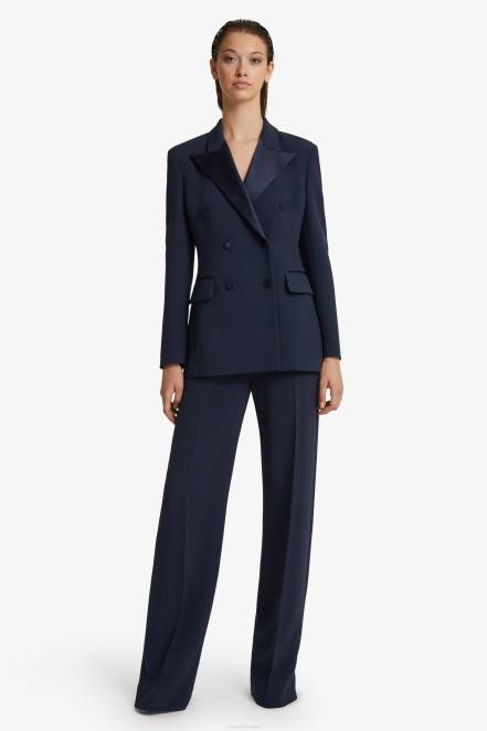 Women Ermanno Scervino Blue Satin Lapel-Adorned Double-Breasted Blazer 424R34