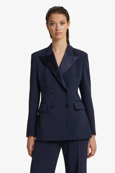 Women Ermanno Scervino Blue Satin Lapel-Adorned Double-Breasted Blazer 424R34