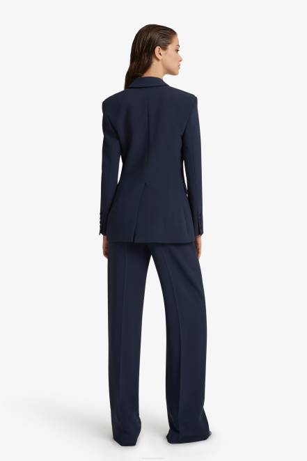 Women Ermanno Scervino Blue Satin Lapel-Adorned Double-Breasted Blazer 424R34