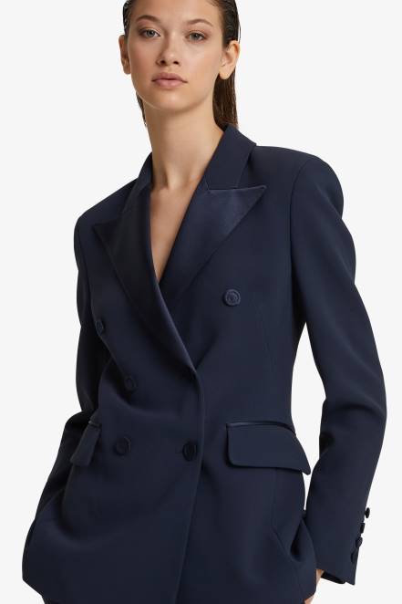 Women Ermanno Scervino Blue Satin Lapel-Adorned Double-Breasted Blazer 424R34