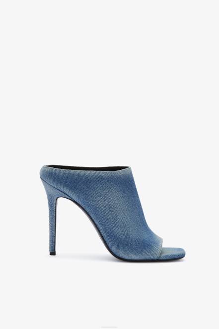 Women Ermanno Scervino Blue Spool-Heeled Denim Mules 424R171
