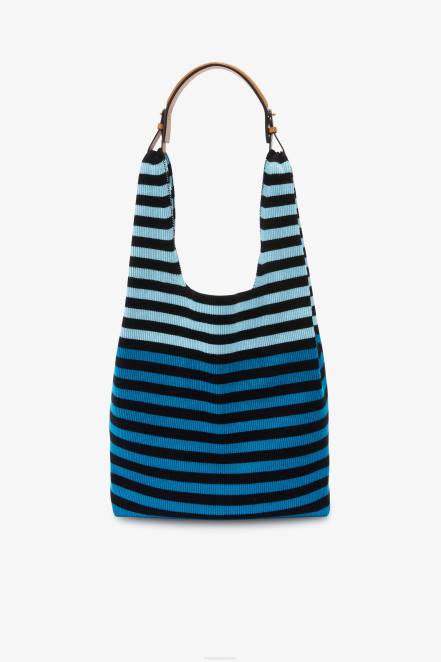 Women Ermanno Scervino Blue Striped Hobo Bag 424R137
