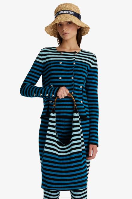 Women Ermanno Scervino Blue Striped Hobo Bag 424R137
