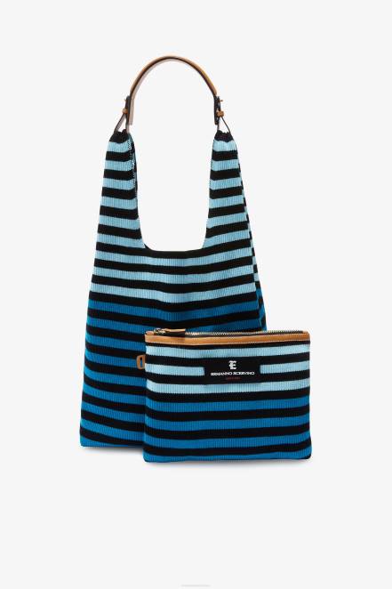Women Ermanno Scervino Blue Striped Hobo Bag 424R137