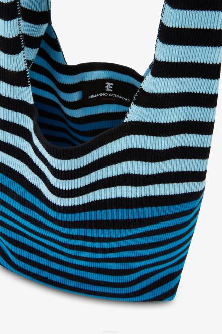 Women Ermanno Scervino Blue Striped Hobo Bag 424R137