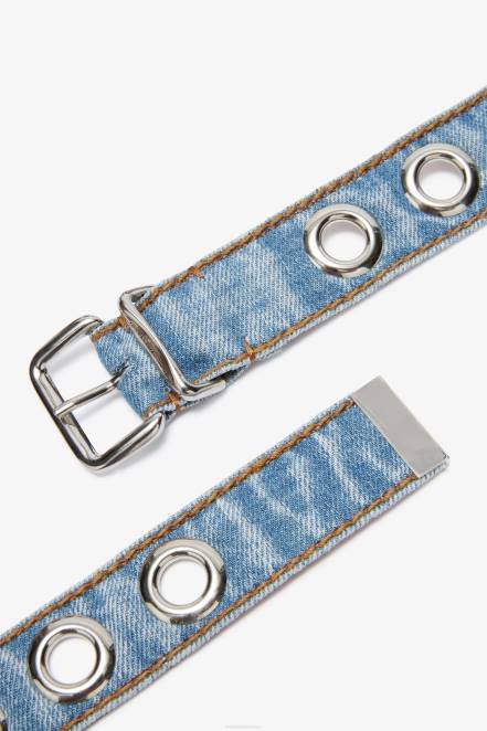 Women Ermanno Scervino Blue Studded Denim Belt 424R196