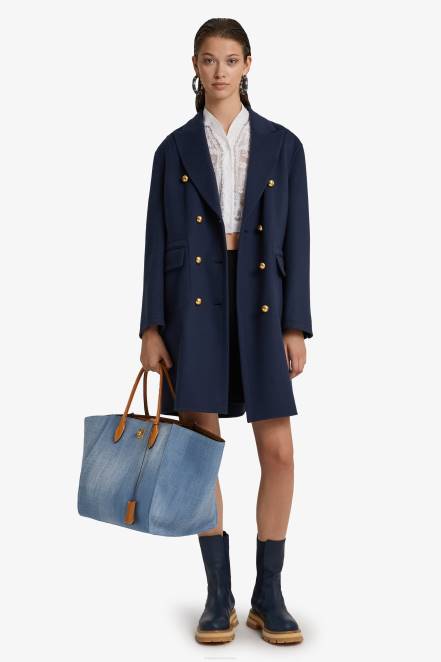 Women Ermanno Scervino Blue Woollen Cloth Coat 424R40