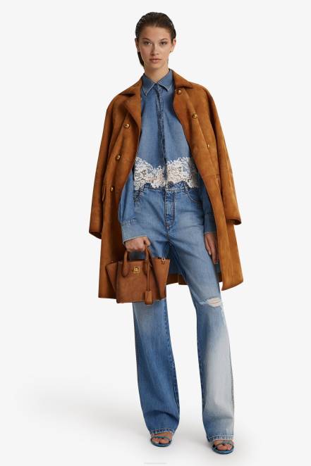 Women Ermanno Scervino Brown Suede Coat 424R36