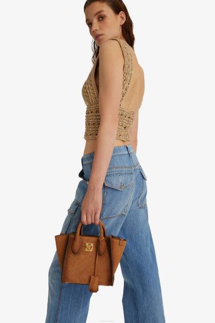 Women Ermanno Scervino Brown Suede Mini Maggie Bag 424R162