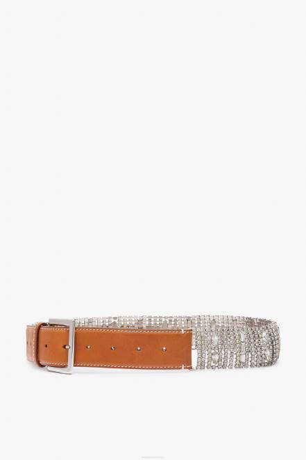 Women Ermanno Scervino Brown Wide Crystal-Detailed Leather Belt 424R193