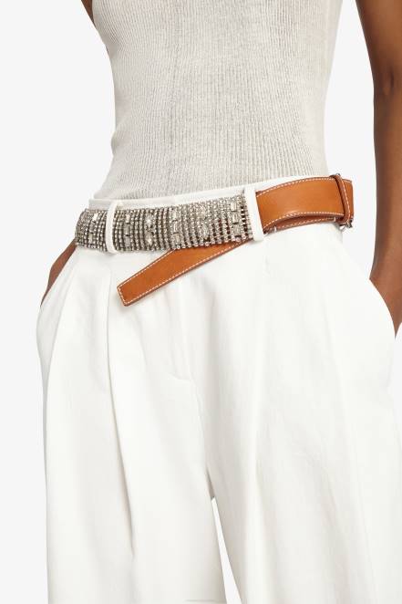 Women Ermanno Scervino Brown Wide Crystal-Detailed Leather Belt 424R193