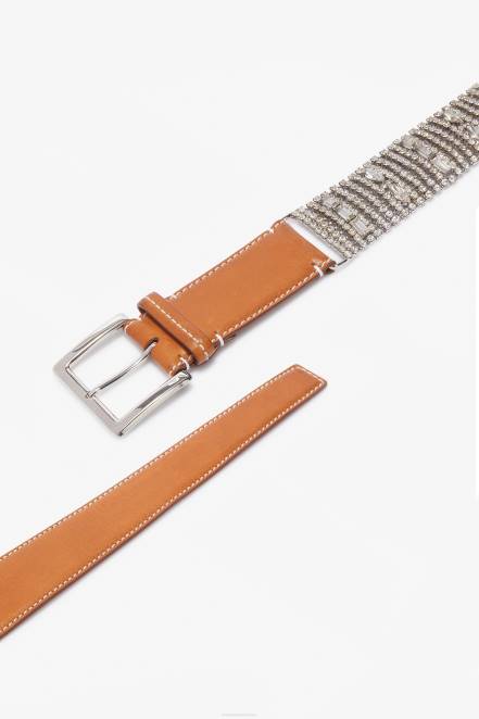 Women Ermanno Scervino Brown Wide Crystal-Detailed Leather Belt 424R193