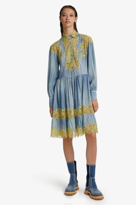 Women Ermanno Scervino Green Lace-Adorned Shirt Dress 424R12