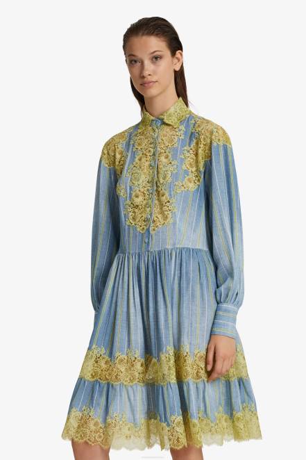 Women Ermanno Scervino Green Lace-Adorned Shirt Dress 424R12