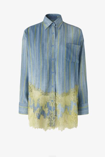 Women Ermanno Scervino Green Lace-Adorned Striped Shirt 424R83
