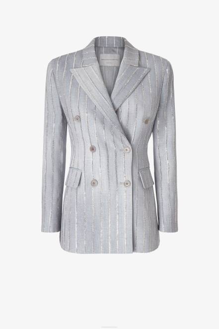 Women Ermanno Scervino Grey Crystal-Adorned Pinstripe Blazer 424R25