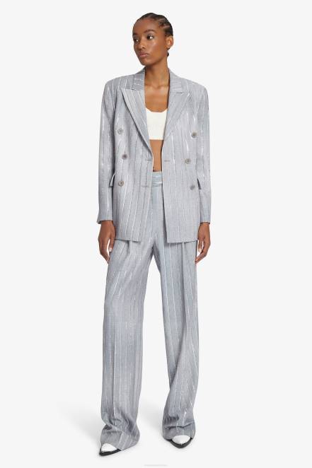 Women Ermanno Scervino Grey Crystal-Adorned Pinstripe Blazer 424R25