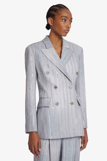 Women Ermanno Scervino Grey Crystal-Adorned Pinstripe Blazer 424R25