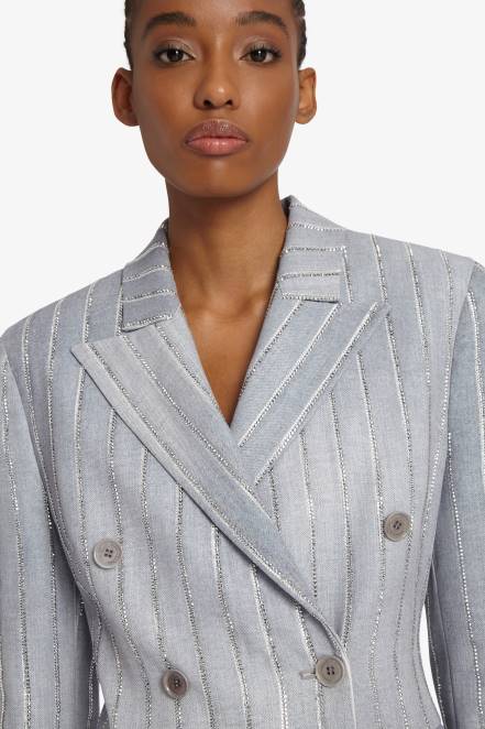 Women Ermanno Scervino Grey Crystal-Adorned Pinstripe Blazer 424R25