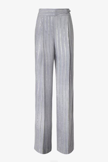 Women Ermanno Scervino Grey Crystal-Adorned Pinstripe Trousers 424R100