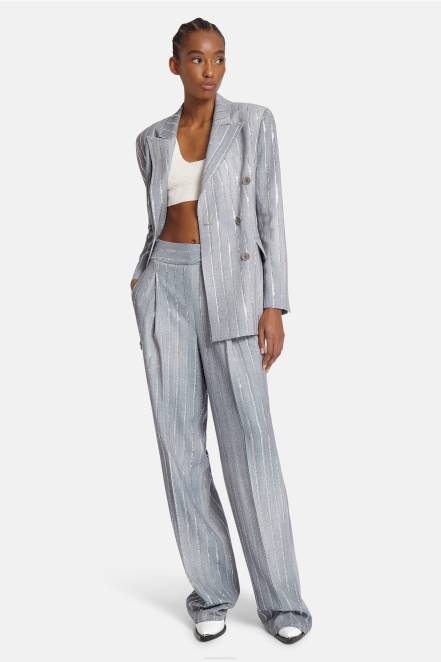 Women Ermanno Scervino Grey Crystal-Adorned Pinstripe Trousers 424R100