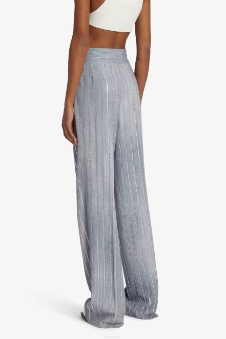 Women Ermanno Scervino Grey Crystal-Adorned Pinstripe Trousers 424R100